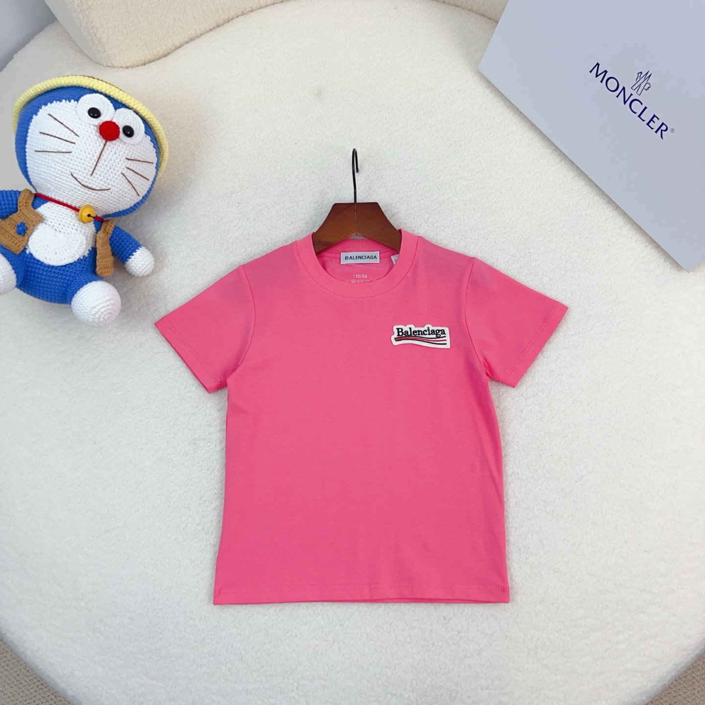 Balenciaga Unisex Kids Woven Patch Logo Crew Neck Short Sleeve T-Shirt Cotton Modal Boys Girls Summer Basic Tee Sizes 90-170