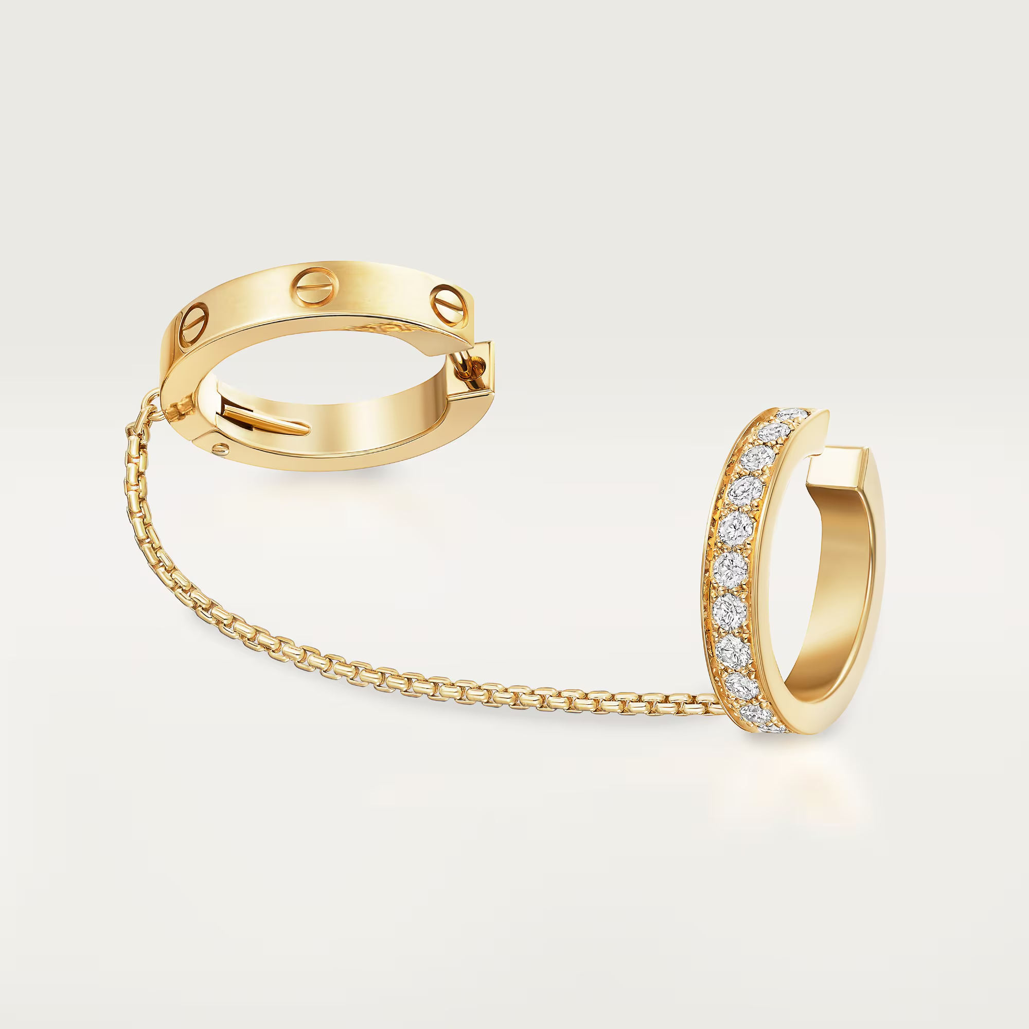 Carty Love Luna Loop Earrings, Yellow Gold, Multiwear Half-Paved,chain