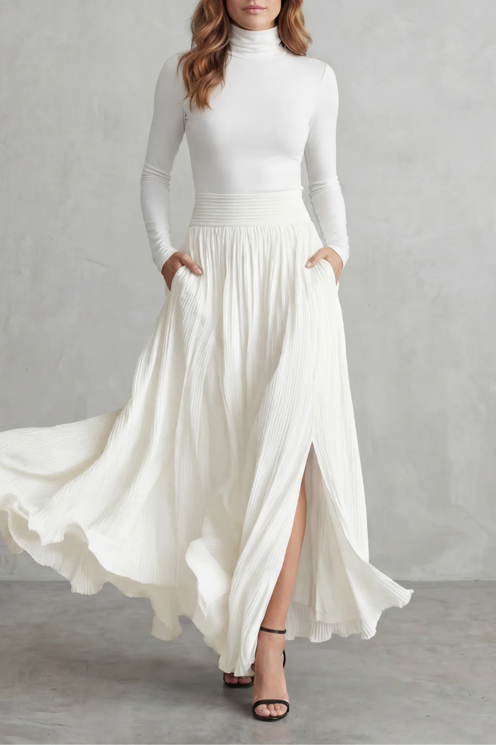 Neravelle – Pleated flow silhouette – Two-piece turtleneck set