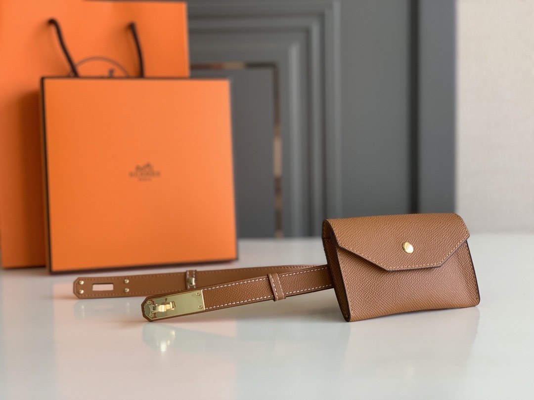 [TOP] HERMES Kelly Calfskin Belt and Belt Bag 18mm - Brown - 711 Luxury