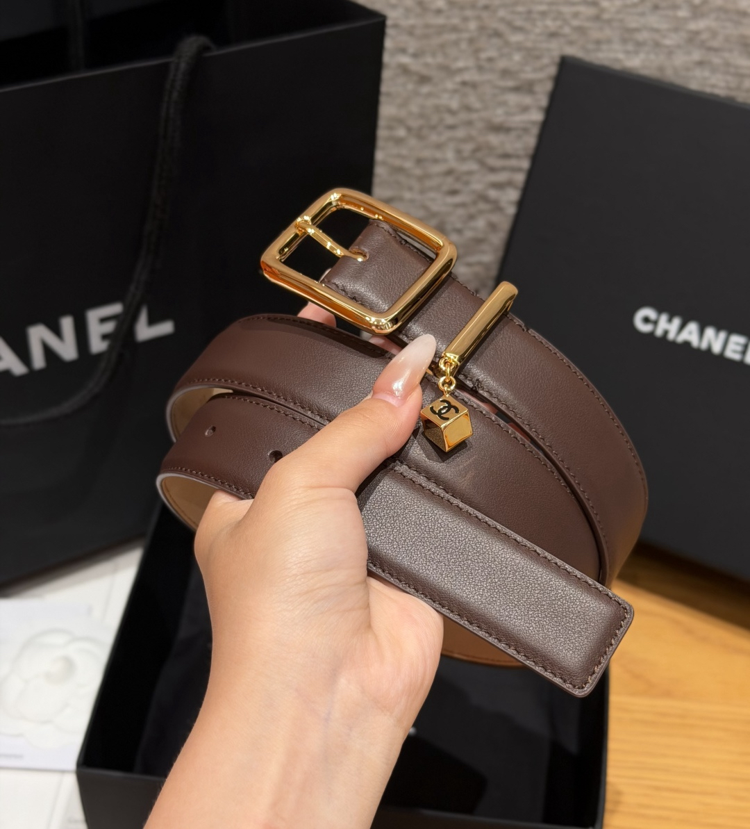 [TOP] CHANEL Cowhide Belt 3 cm - Chocolate - 711 Luxury