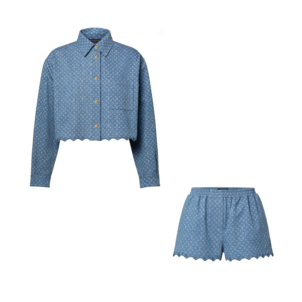 Louis Vuitton Clothing LOUIS VUITTON Cropped Monogram Denim Shirt and Mini Shorts1AKEDM #395278 | Nigo Office