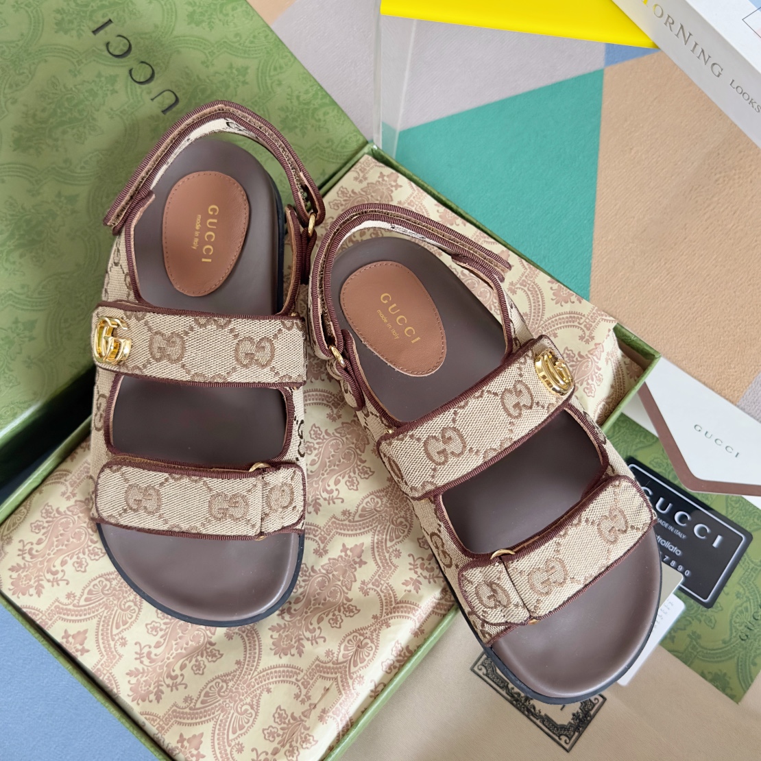 [TOP] GUCCI Velcro Thick-soled Sandals - Brown - 711 Luxury