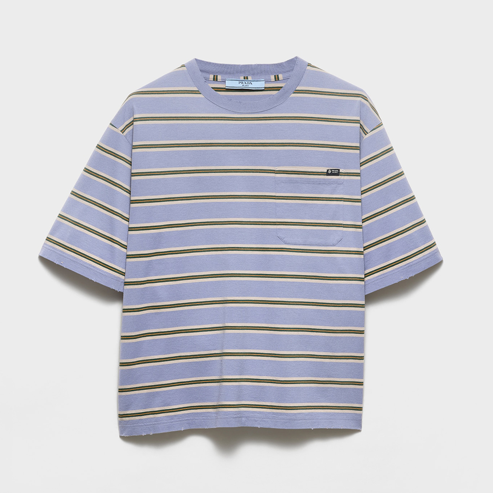 PRADA Periwinkle Lime Striped Cotton Jersey T-shirt #386537