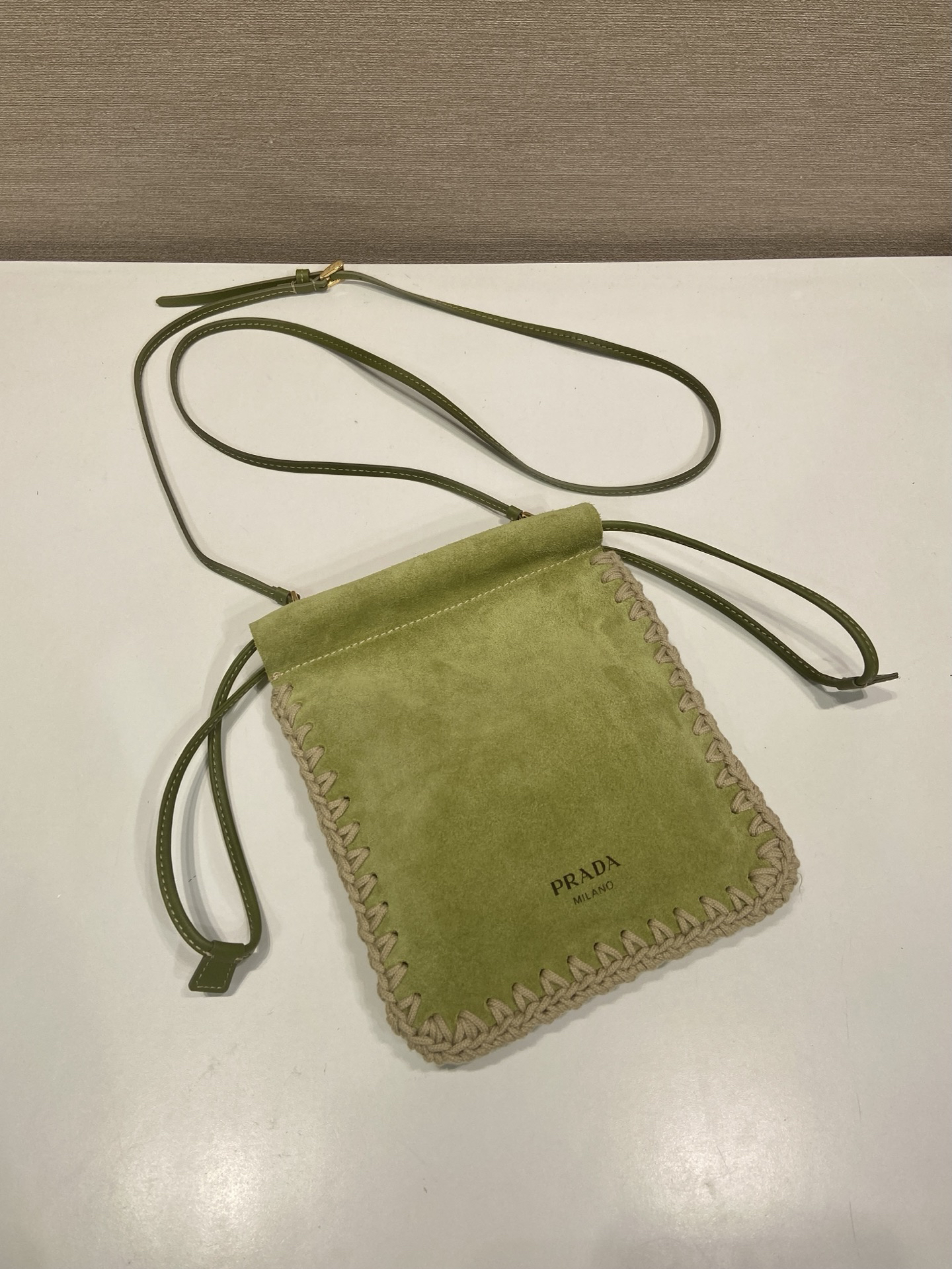 [TOP] PRADA Knitted Suede Bag 17.5x22cm - Green - 711 Luxury