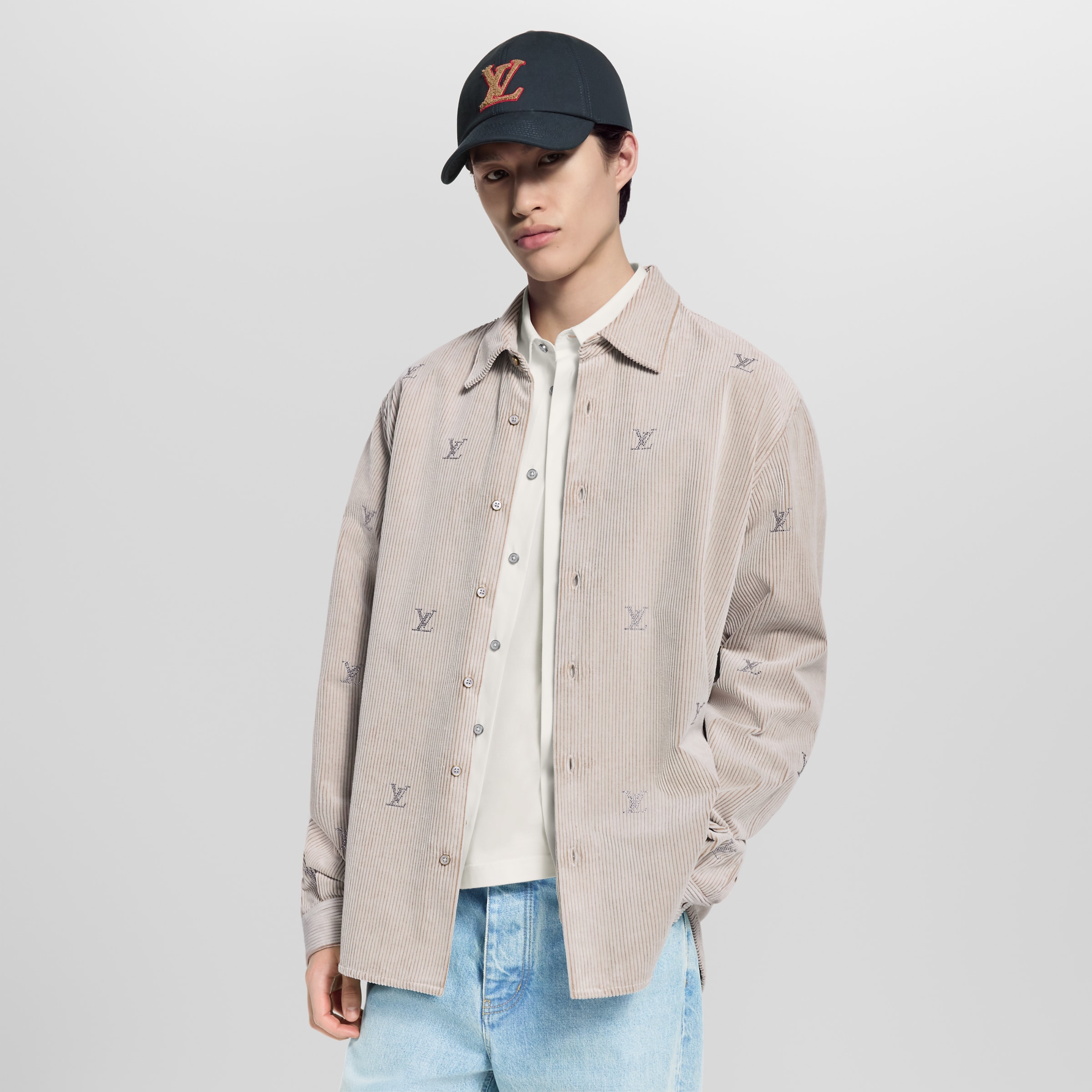Louis Vuitton Clothing LOUIS VUITTON LV Blason Embellished Long-Sleeved Corduroy Shirt #393637 View 2 | Nigo Office