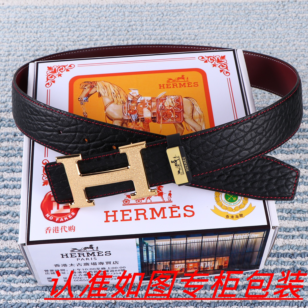 [TOP] HERMES Men's Buckle Logo Belt 3.8cm - Black - 711 Luxury