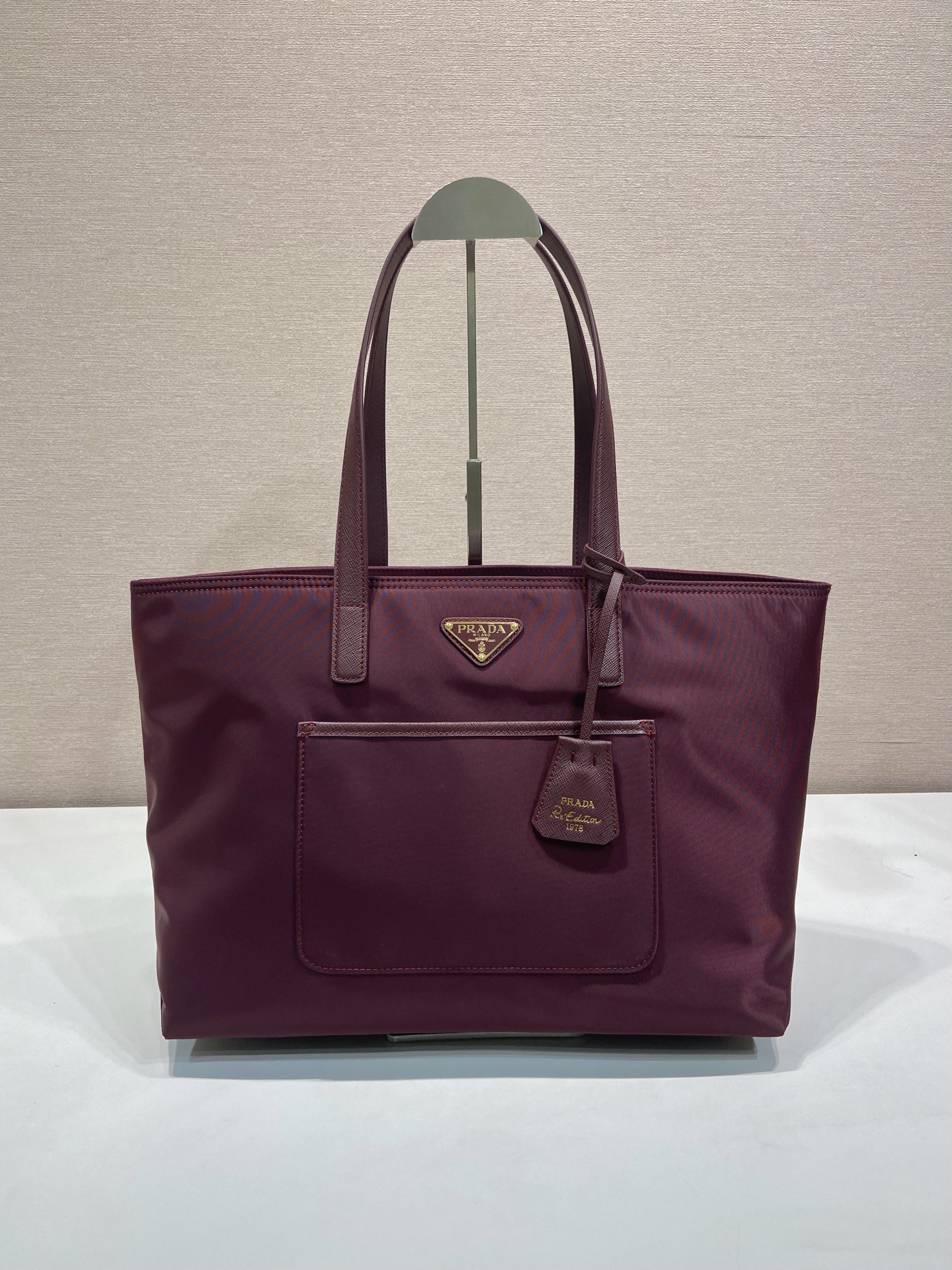 [TOP] PRADA Tote Bag Nylon/Saffiano Leather 35x26x15cm - Dark Red