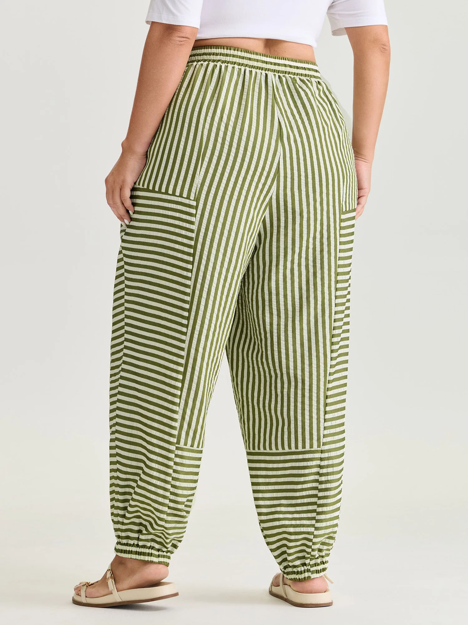 Striped Print Cuffed Hem Pants