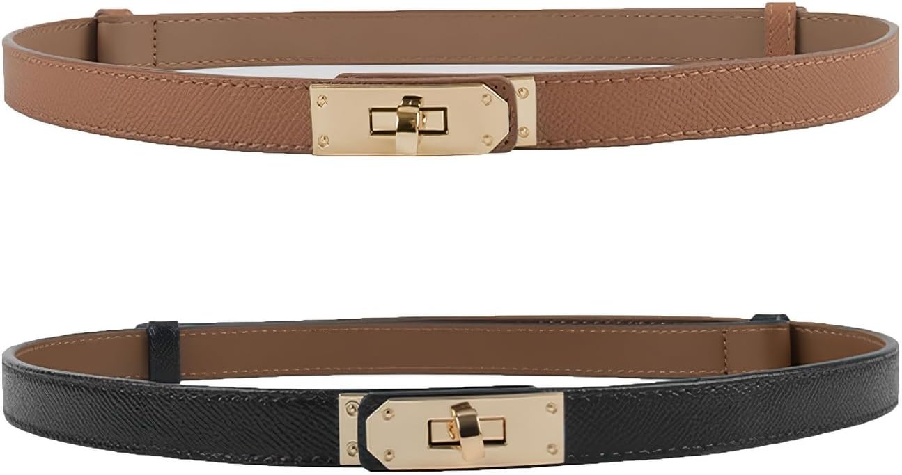 FENLDY Adjustable Thin Belts For Womens Skinny Belts For Dresses Womens Solid Color Alloy Turn Lock Belts For Jeans