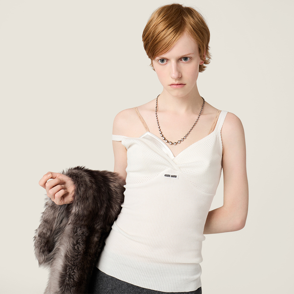 MiuMiu White Cotton Knit Top #379630