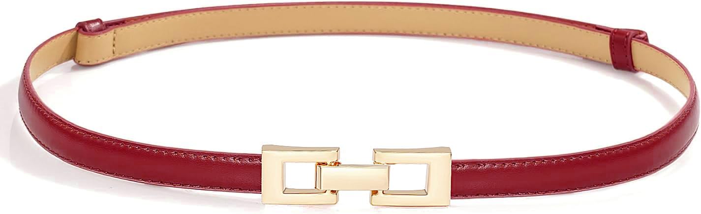 Glamorstar Skinny Belts for Women Thin PU Leather Waist Belt with Gold Buckle for Dresses