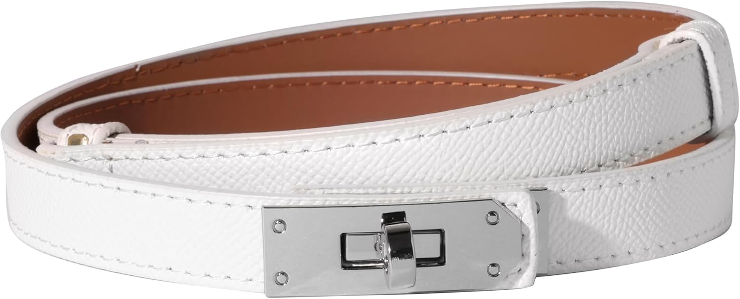 Ovekaut Women Skinny Leather Belt Solid Color Alloy Turn Lock Adjustable Waistband for Dresses Jeans Coats