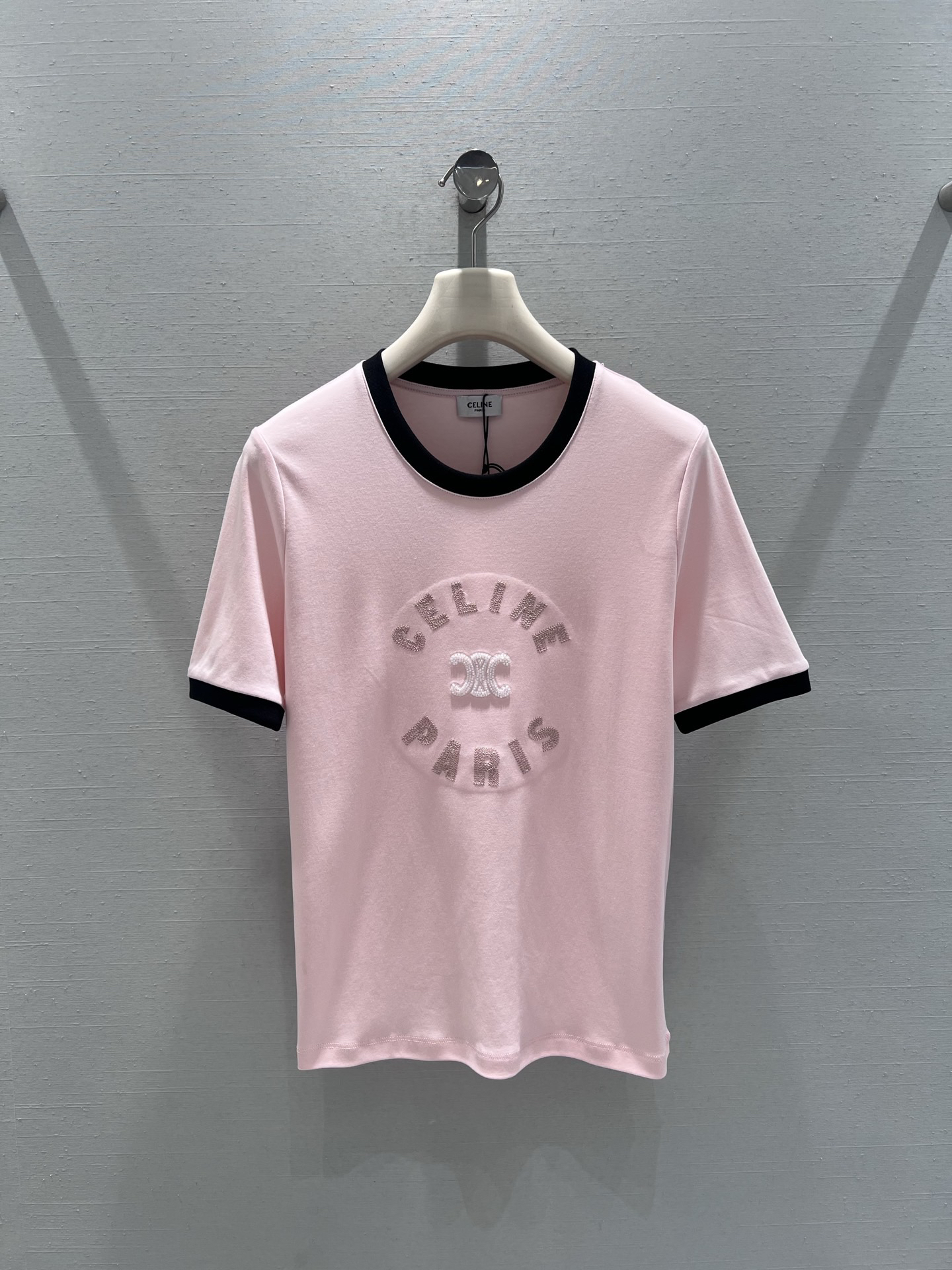 [TOP] CELINE Color Block Collar T-Shirt - Pink