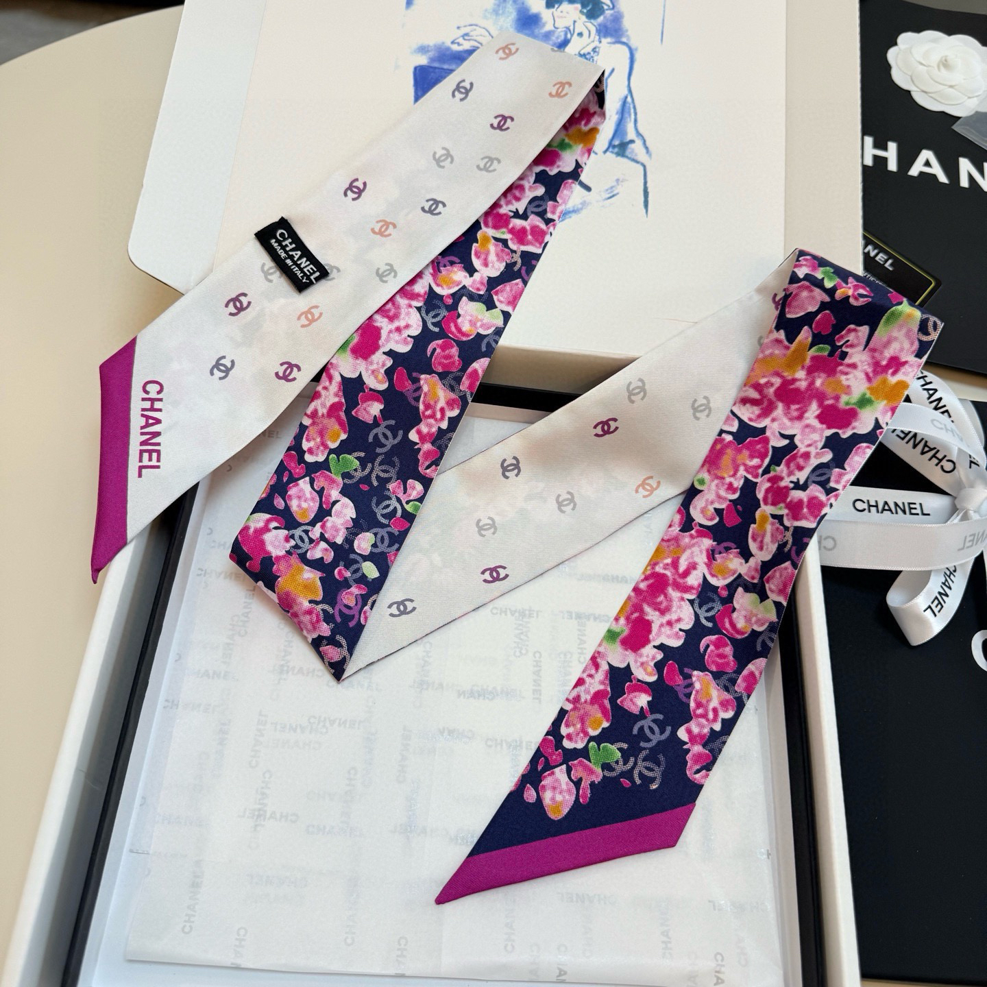 [TOP] CHANEL Twilly Scarf 120x6cm - Purple - 711 Luxury