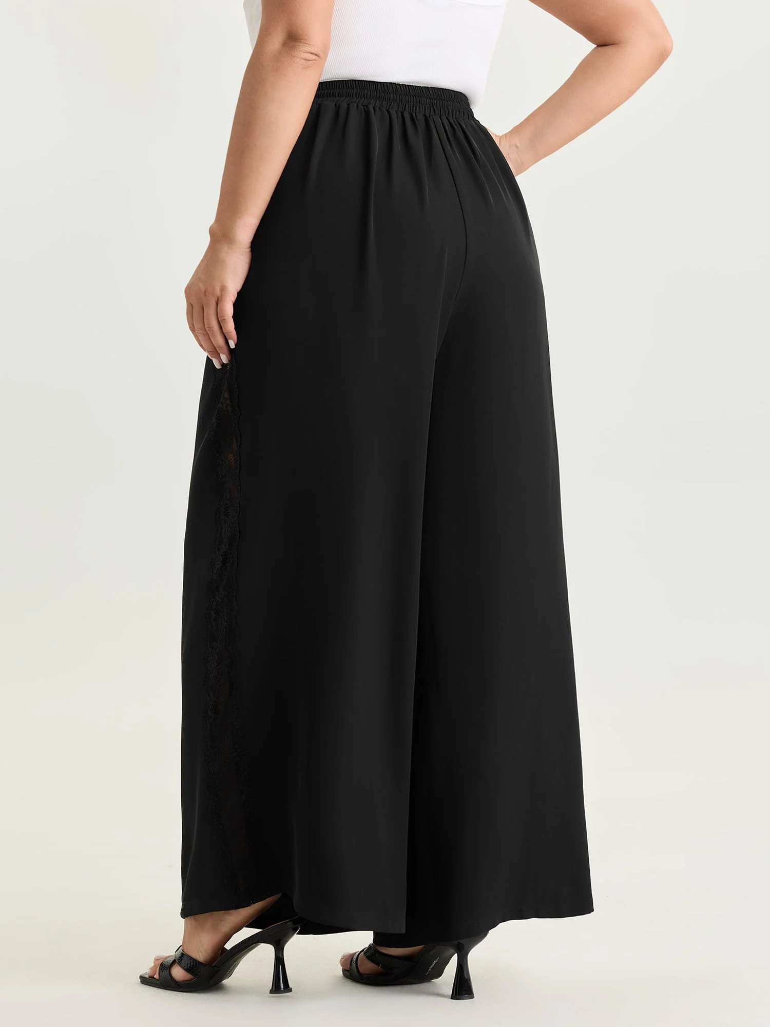 Lace Side Panels Drawstring Pants