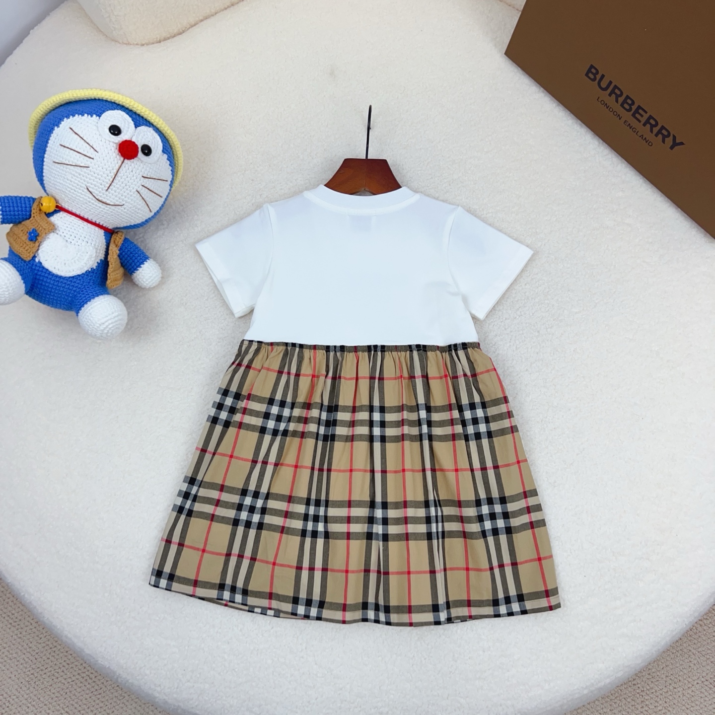 Burberry Baby Girls Boys White Logo Print Short Sleeve Vintage Check Cotton Romper Dress Infant Plaid Jumpsuit Sizes 66-120