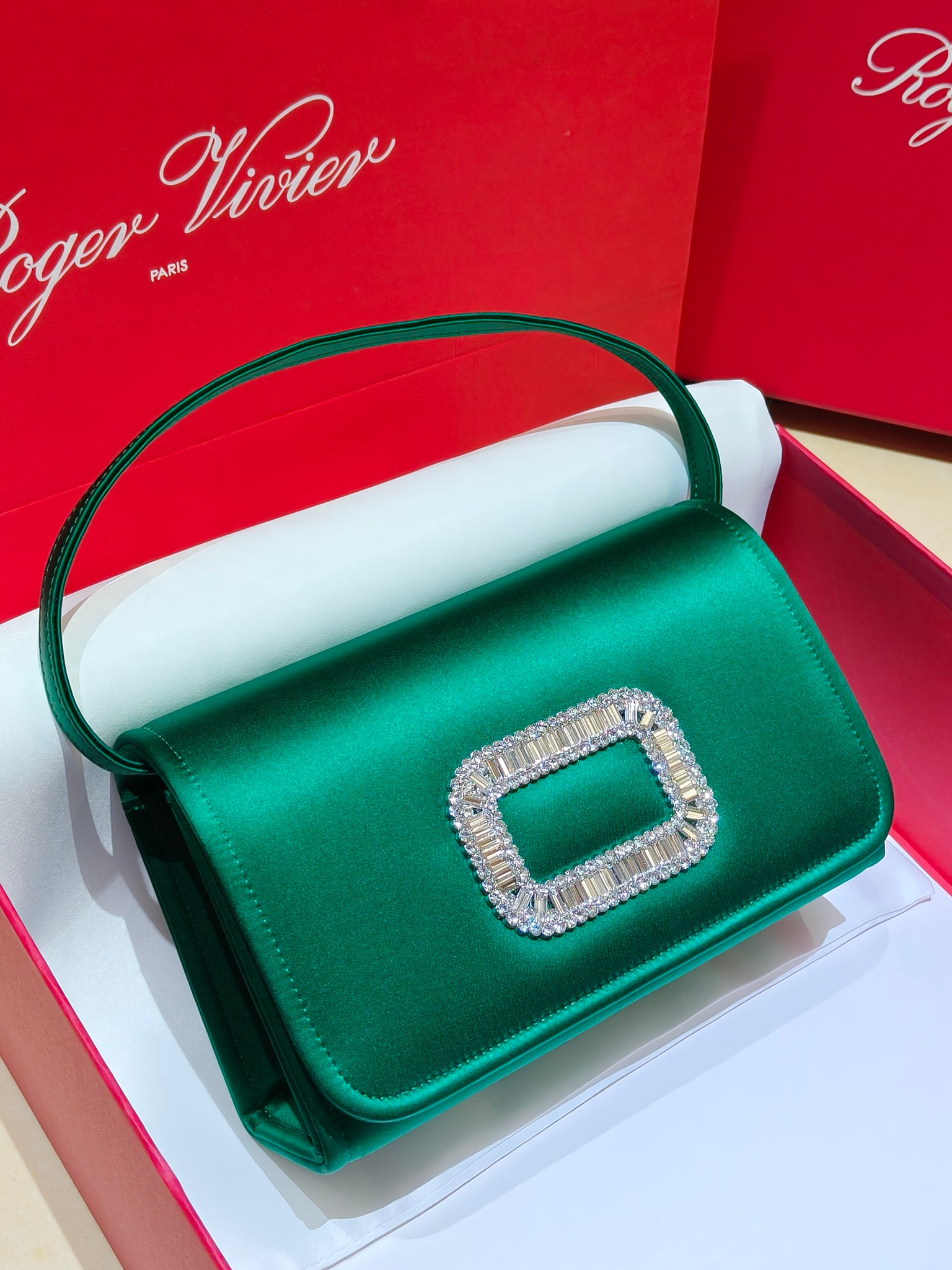 [TOP] ROGER VIVIER Diamond Bag 18-10.5-6 CM - Green - 711 Luxury