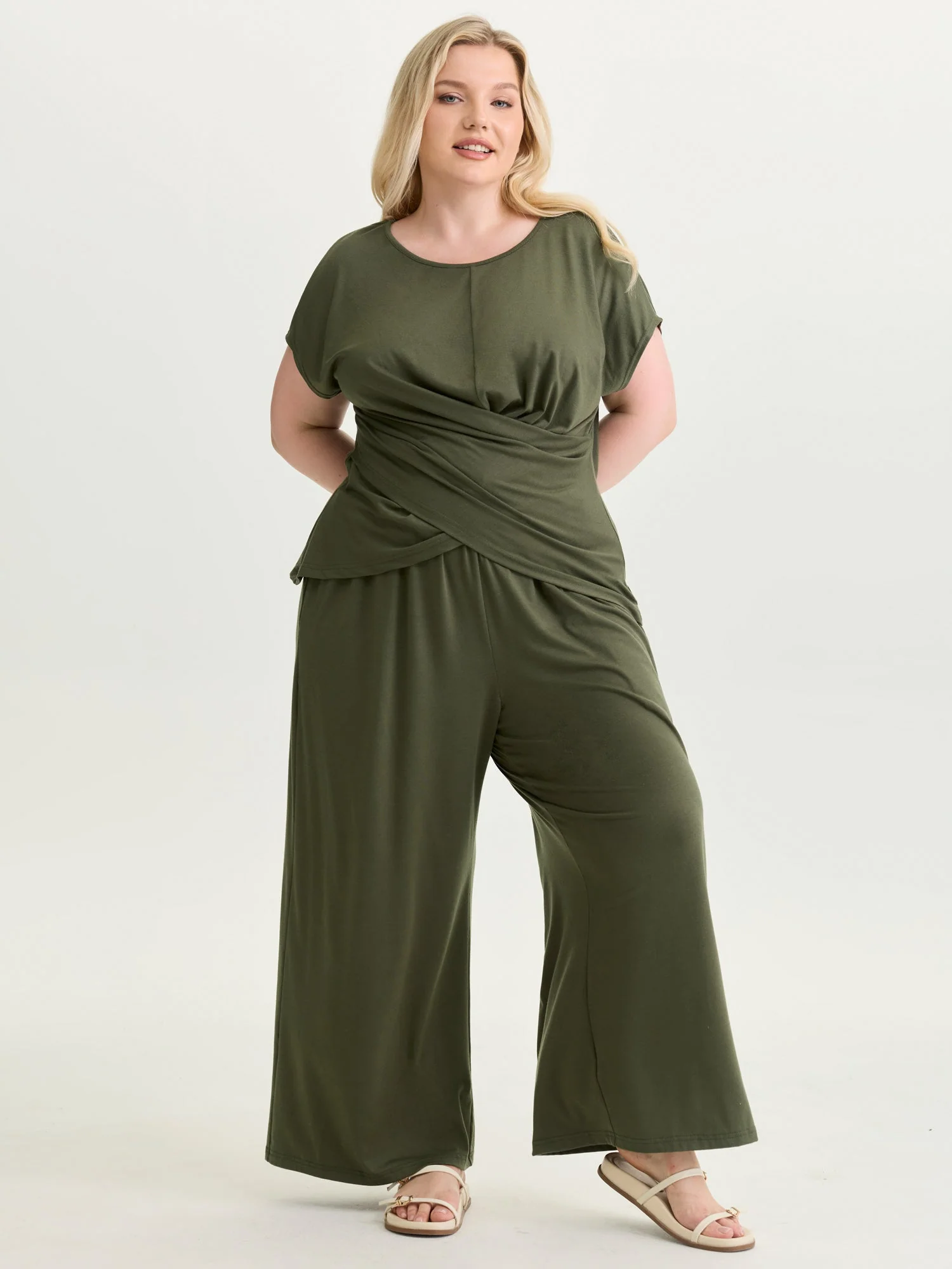 Supersoft Stretchy Overlap Pleated Knit Top