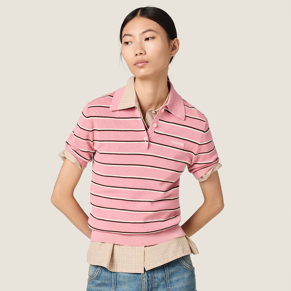 MiuMiu Pink Cotton Knit Polo Shirt #387137