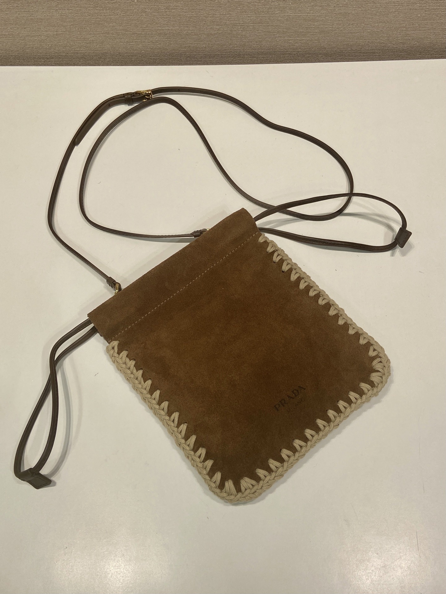 [TOP] PRADA Knitted Suede Bag 17.5x22cm - Brown - 711 Luxury