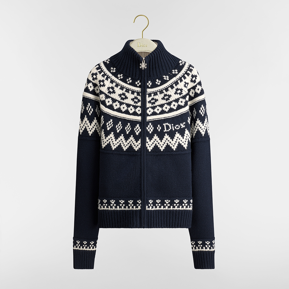 Dior white Clothing DIOR DiorAlps Zipped Cardigan Navy Blue Virgin Wool-Cashmere-Blend Jacquard with White Fair Isle Motif #3