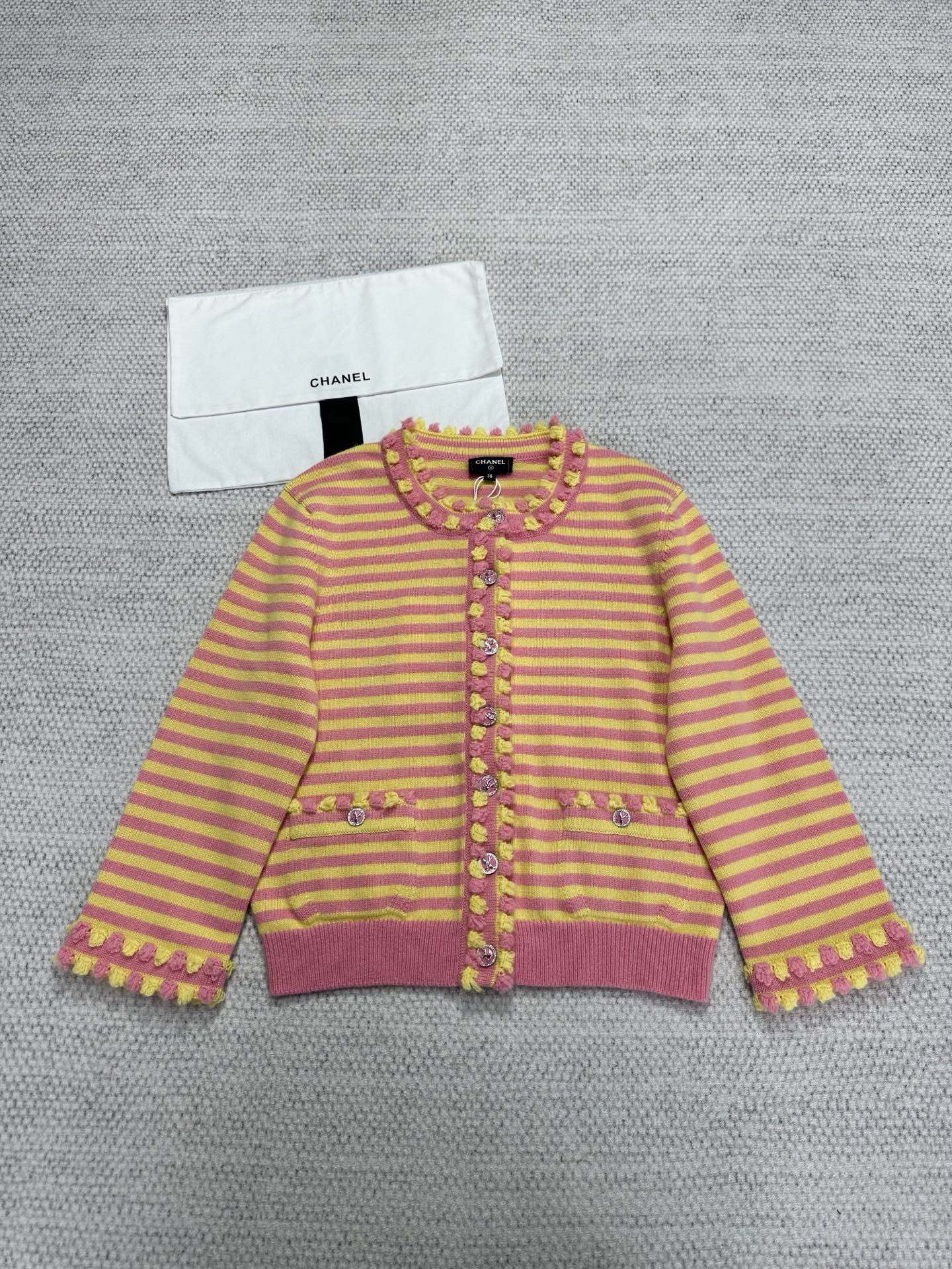 Chanel Top-quality Version Striped Cardigan Pink Yellow #321194