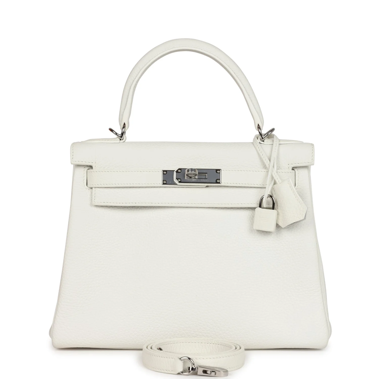 Hermes Kelly Retourne  White Clemence Palladium Hardware