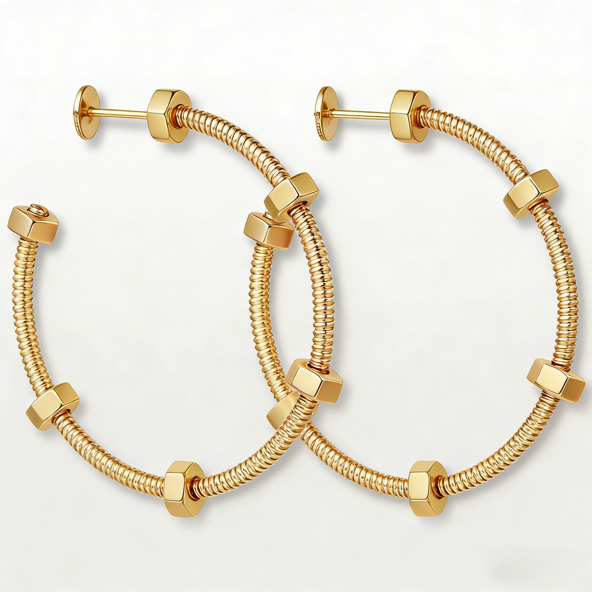 Carty Spiral Earrings, Yellow Gold，Hexagonal Nut