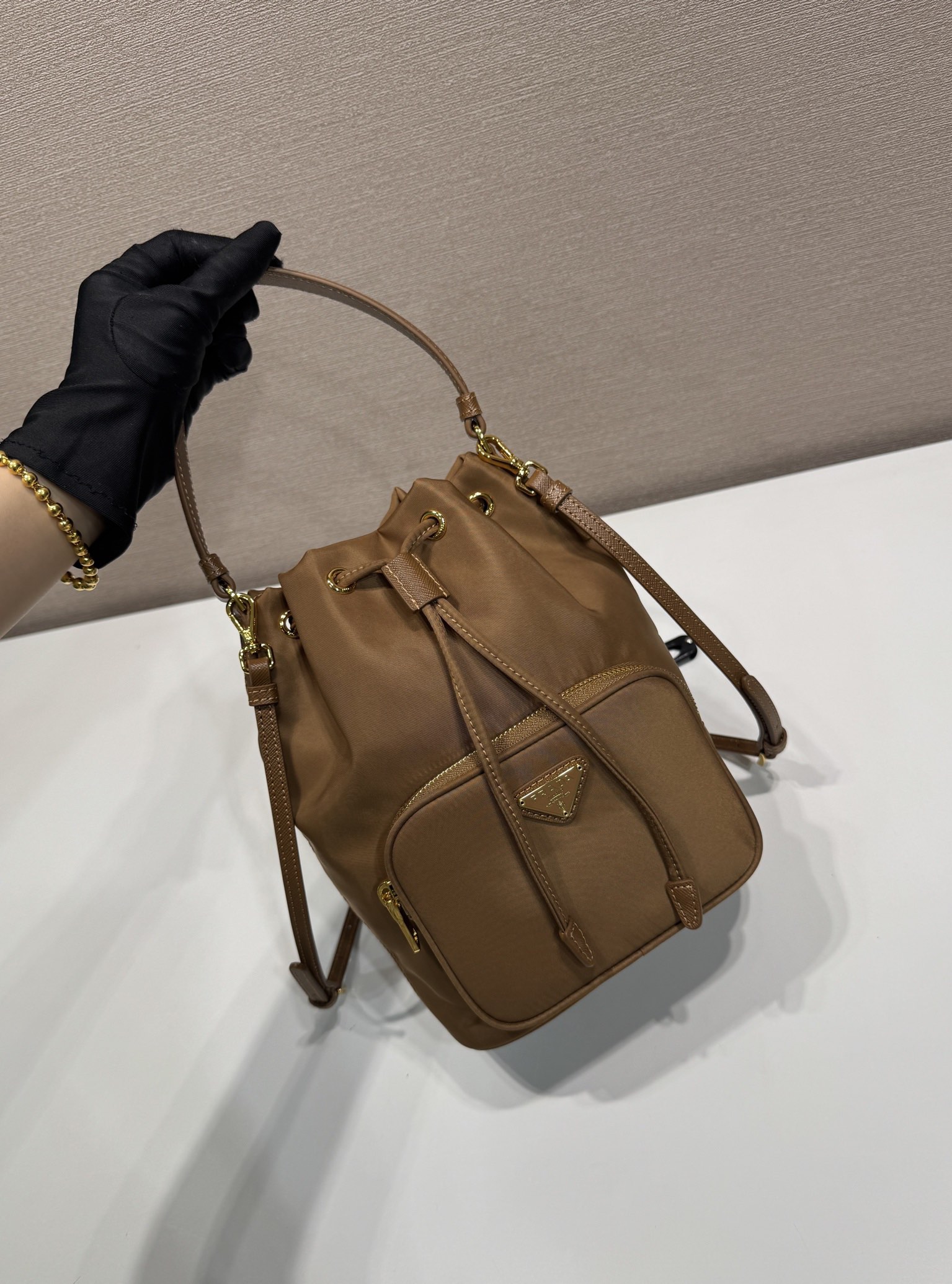 [TOP] PRADA Handbag Nylon 18x23x12cm - Brown