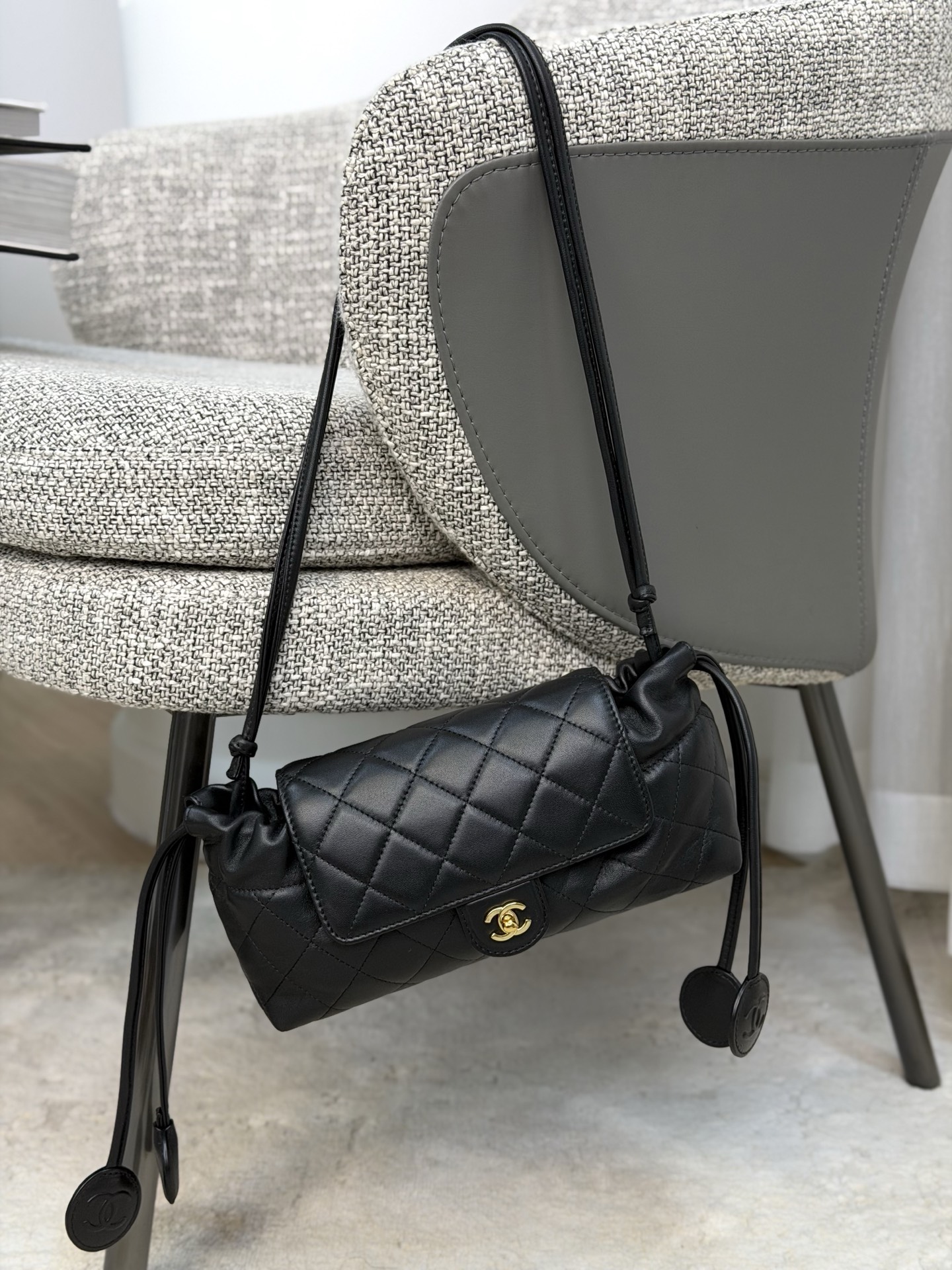 Chanel black Bag CHANEL Clutch With Leather Strap Lambskin Gold-tone Metal Black #378332 View 2 | Nigo Office