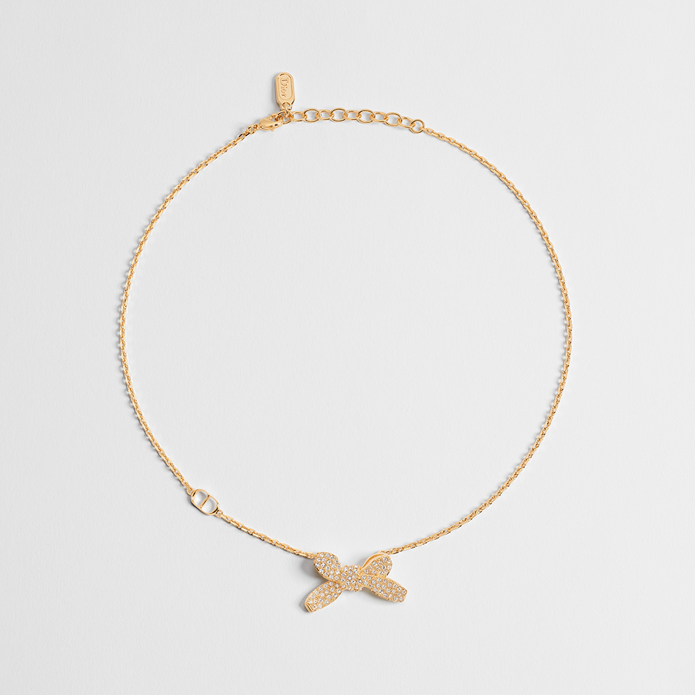 DIOR Delicate Bow Necklace Gold-Finish Metal and Crystals #379149