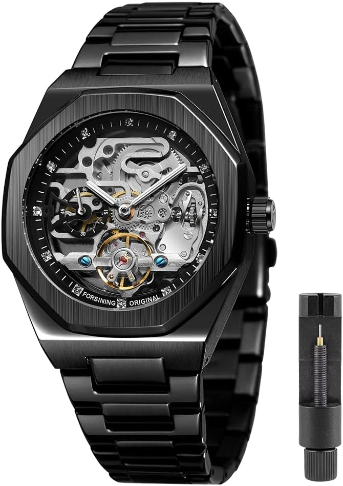 Tiong Mechanical Mens Watches Fashion Automatic Male Clock Blue Stainless Steel Waterproof Business Skeleton Watch…