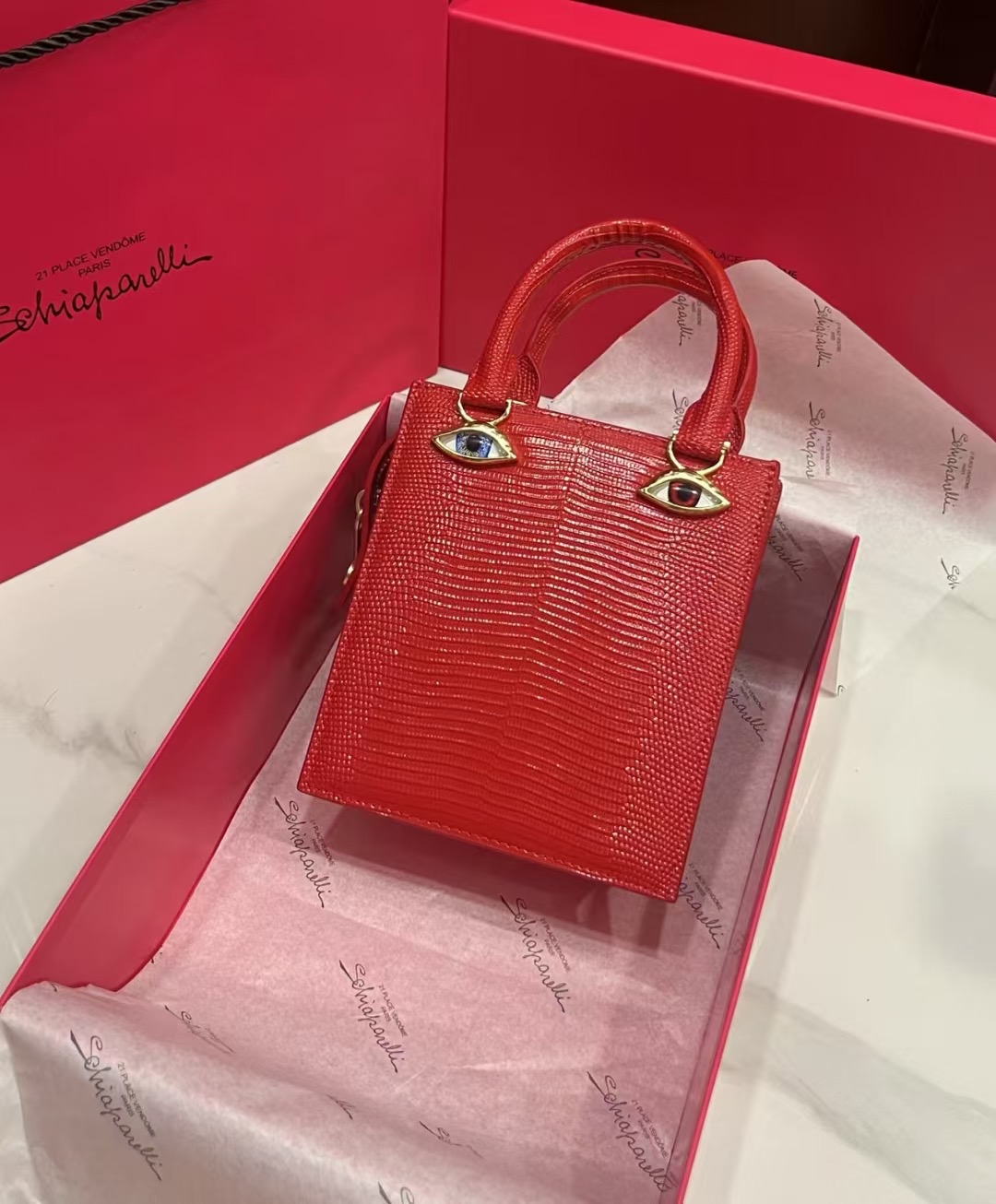 [TOP] Schiaparelli Anatomy Face Bag 17x15x5.5cm - Red - 711 Luxury
