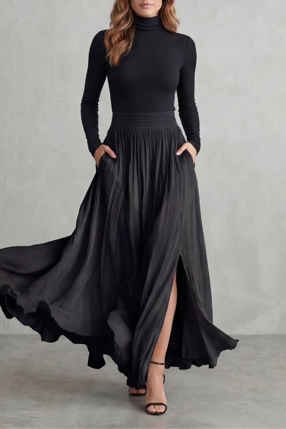 Neravelle – Pleated flow silhouette – Two-piece turtleneck set