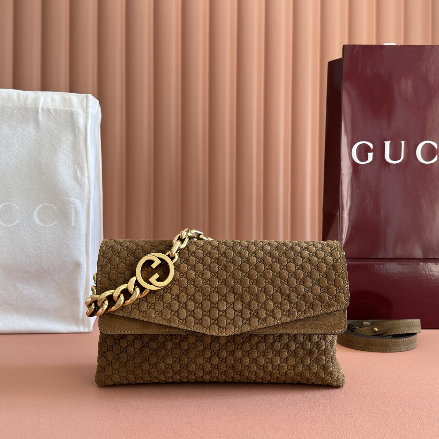 [TOP] GUCCI Handbag with Chain 28x16x7cm - Brown - 711 Luxury