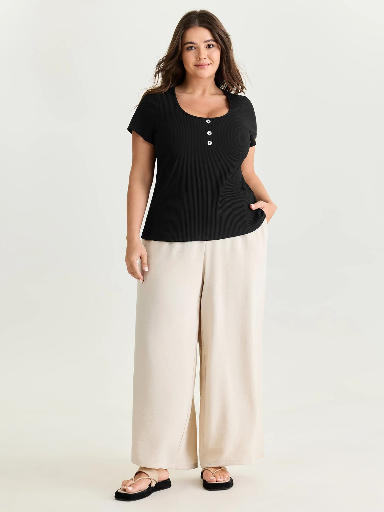 Cotton Scoop Neck Curvy-Fit T-Shirt
