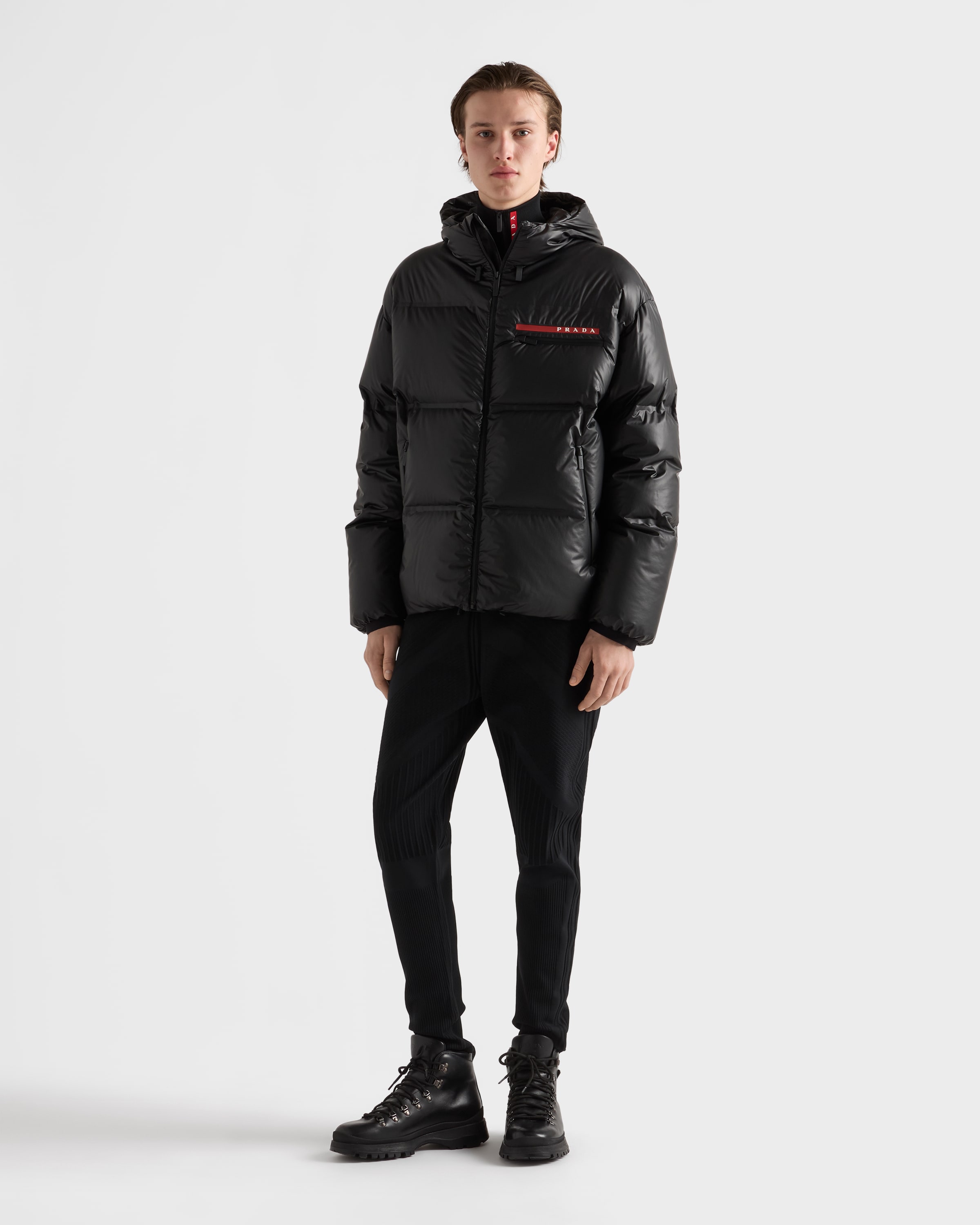 Prada black Clothing PRADA Black Medium-weight Technical Fabric Down Jacket #396609 View 2 | Nigo Office