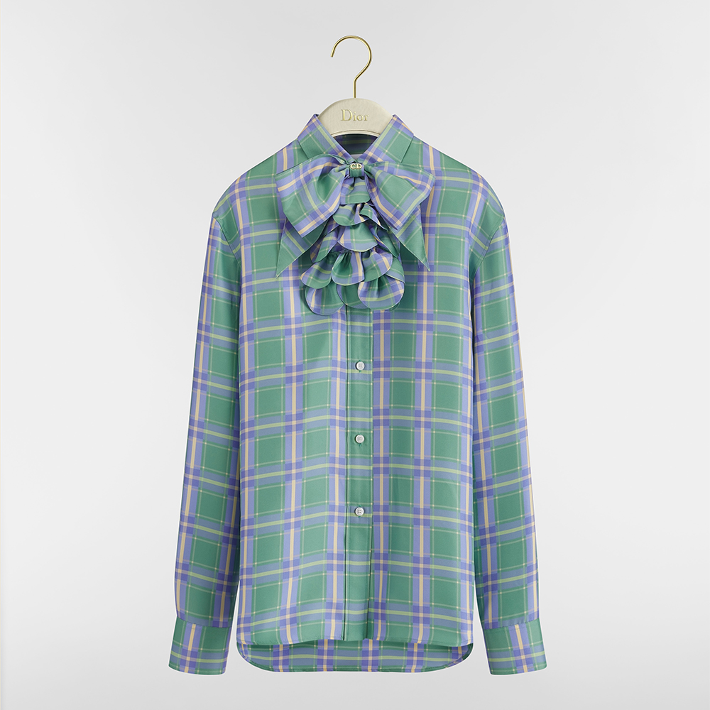DIOR Blouse with Removable Bow Multicolor Check n Dior Silk Twill #380322