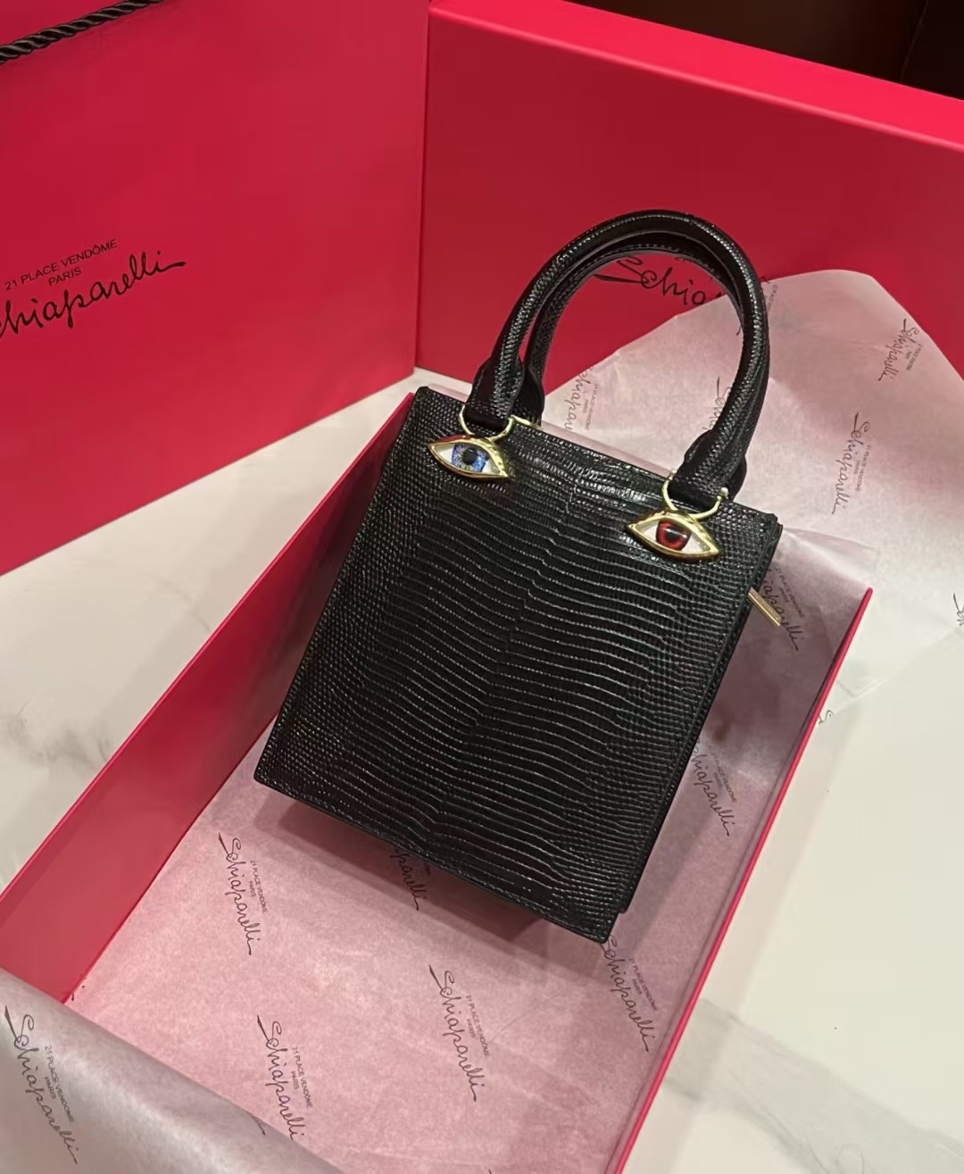 [TOP] Schiaparelli Anatomy Face Bag 17x15x5.5cm - Black - 711 Luxury
