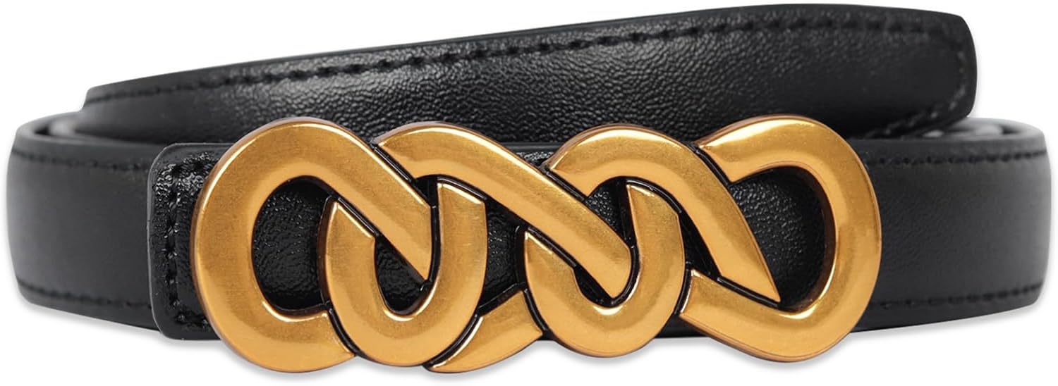 Aurolran Women's Fashion Classic Metal Buckle Leather Belt with Jeans Dress