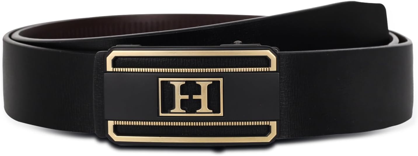 Aurolran Men&Womens Leather Dress Belt Business Automatic Buckle Belt Color-Black Silver Gold