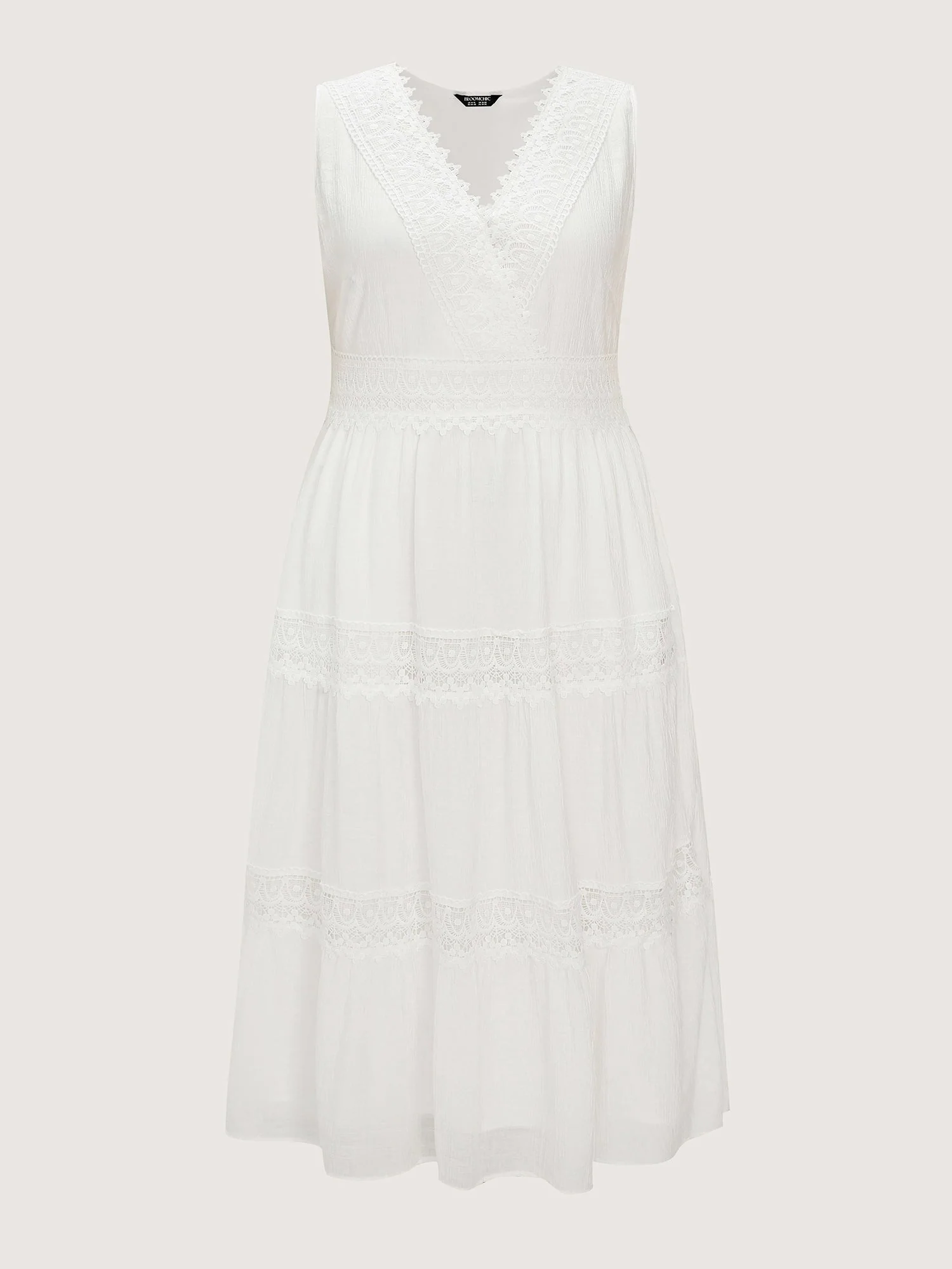 Lace Trim Overlap Neckline Tiered Maxi Dress