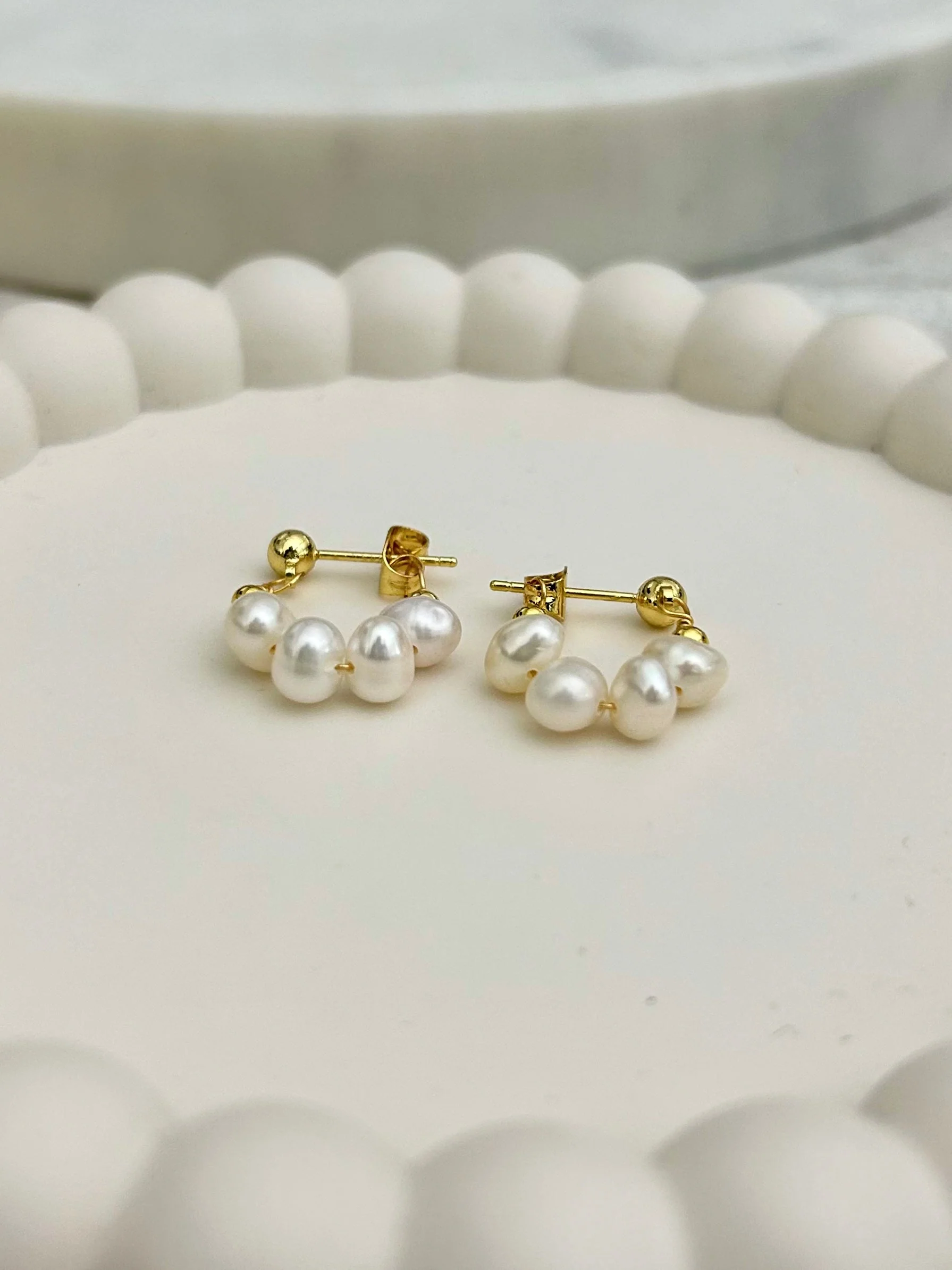 Small Gold Pearl Loop Earrings