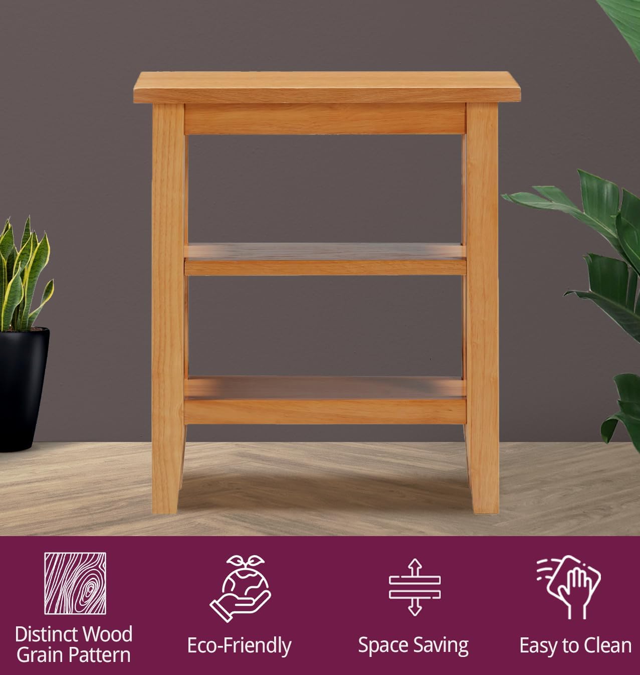 Hallowood Furniture Aston Oak Effect Small Side Table with 2 Shelves, Wooden Coffee Table with 2 Lower Open Shelves, Lamp Tables for Living Room or Hallway, Oak Bedside Tables for Small Spaces