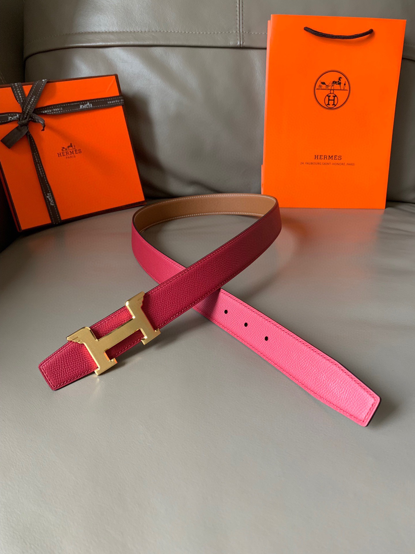 [TOP] HERMES Pegase Calfskin Belt - Pink - 711 Luxury