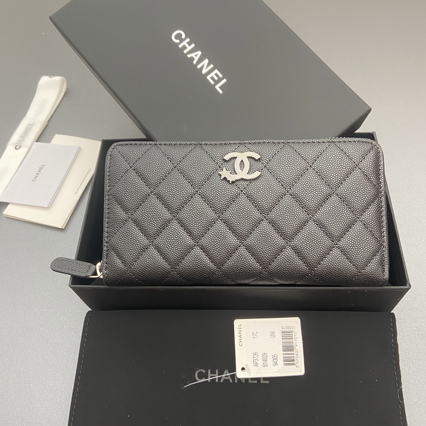 [TOP] CHANEL Caviar Skin Wallet 19cm - Black - SHW - 711 Luxury