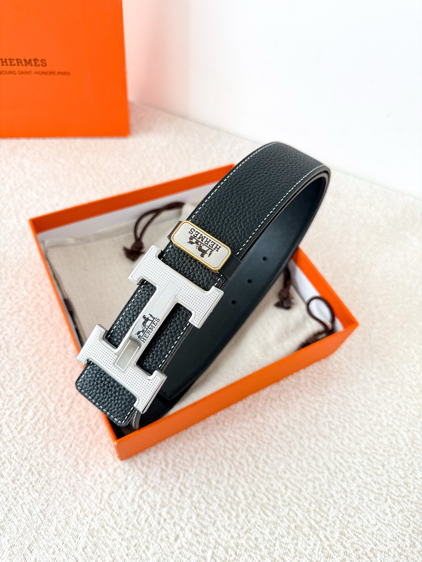 [TOP] HERMES Men's Buckle Logo Belt 3.8cm - Black - 711 Luxury