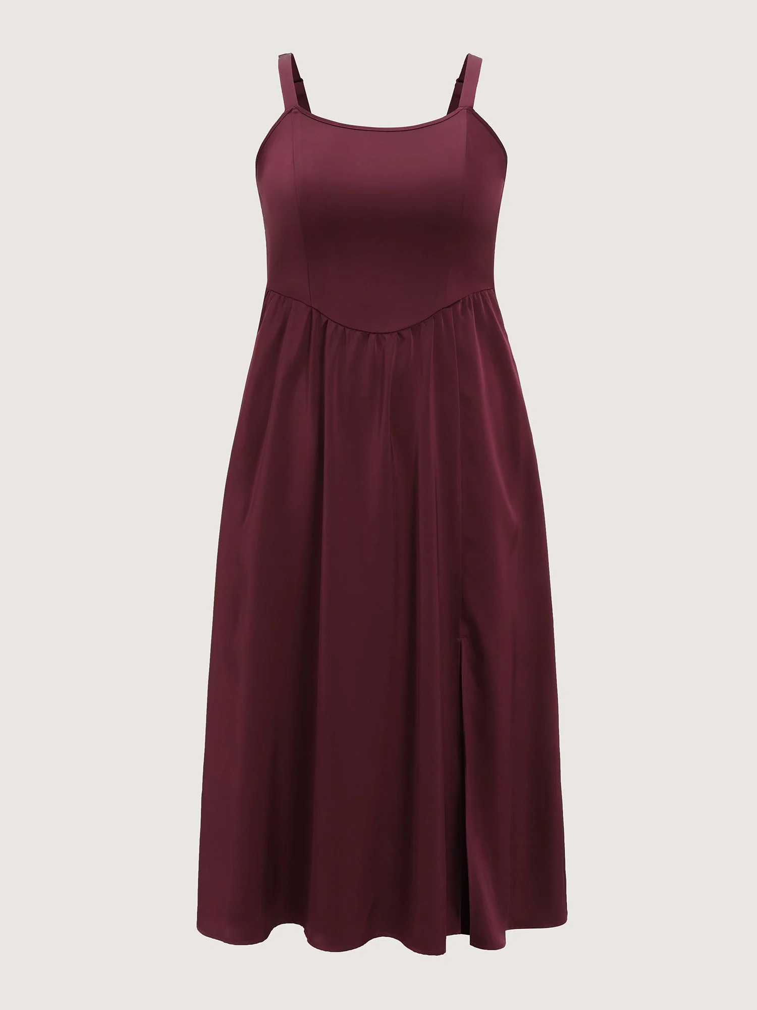 Satin Square Neck Front Slit Slip Maxi Dress