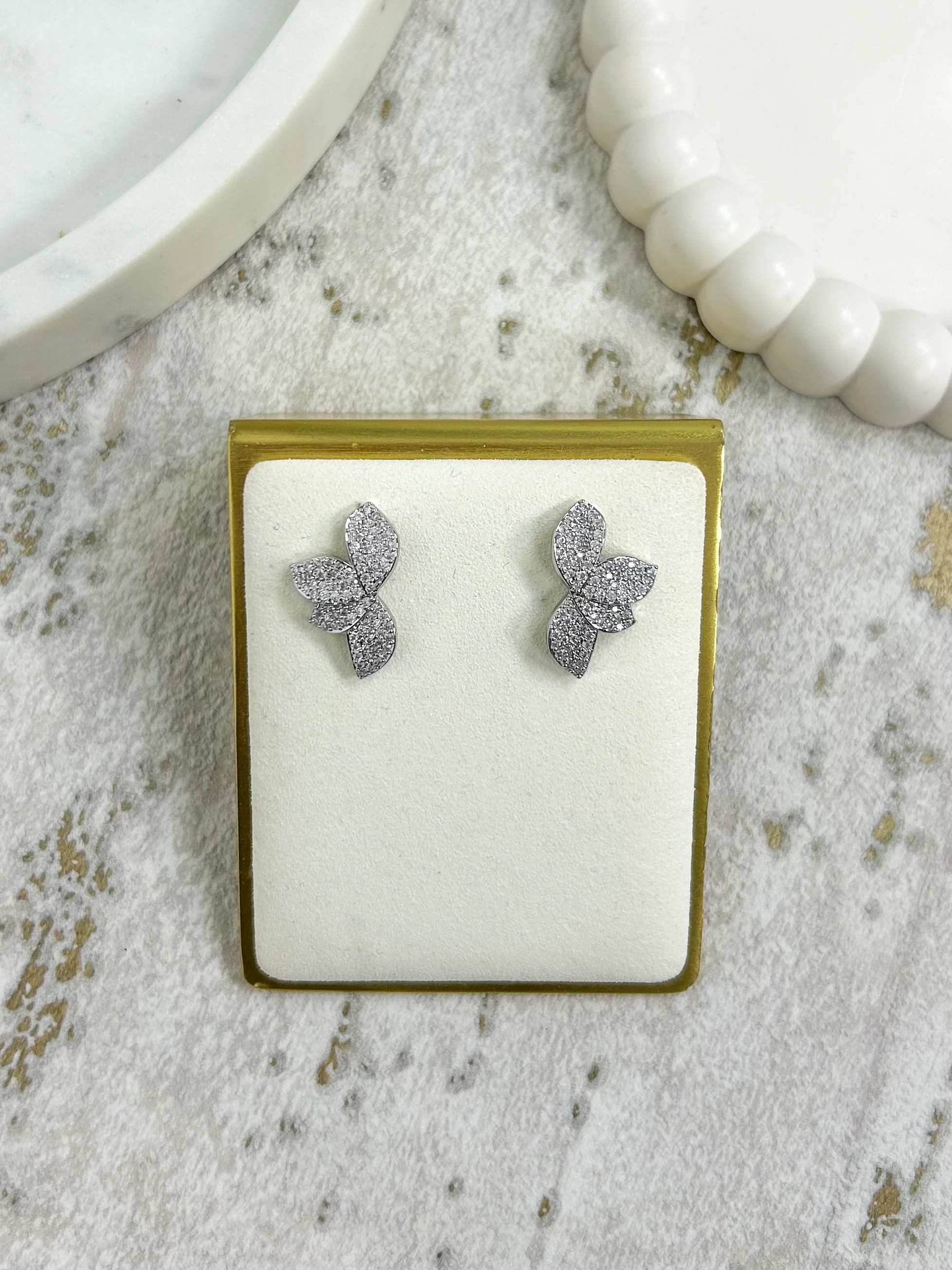 Diamante Half Flower Stud Earrings (2 Colours)